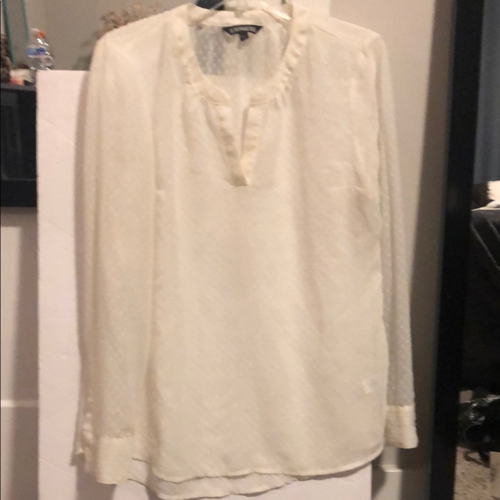 Express Cream Ruffled Mandarin Collar Blouse